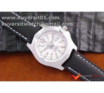 BREITLING COLT AUTOMATIC 44MM SS  WHITE TEXTURED DIAL ON BLACK LEATHER STRAP A2824