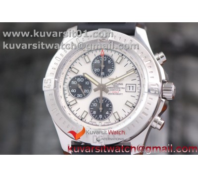 BREITLING CHALLENGER CHRONOGRAPH SS WHITE DIAL ON RUBBER STRAP A7750 (FREE RUBBER STRAP)