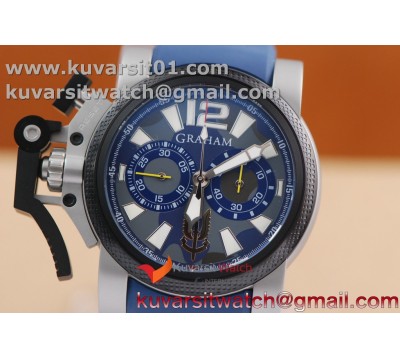 GRAHAM CHRONOFIGHTER OVERSIZE SS CASE BLUE DIAL 1:1 BEST EDITION BLUE ON BLUE RUBBER STRAP