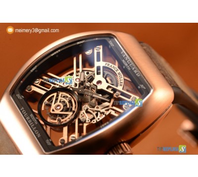 FRANCK MULLER VANGUARD MIYOTA AUTOMATIC COPY TOURBILLON ROSE GOLD CASE WITH SKELETON DIAL LEATHER/RUBBER STRAP