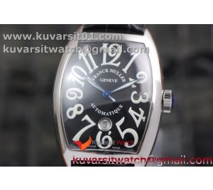 FRANCK MULLER CASABLANCA WITH DATE SS GF 1:1 BEST EDITION BLACK DIAL ON BLACK LEATHER STRAP A2824