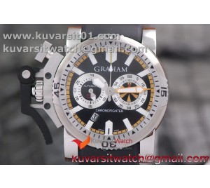 GRAHAM CHRONOFIGHTER OVERSIZE SS CASE BLACK DIAL 1:1 BEST EDITION ON BLACK STRAP