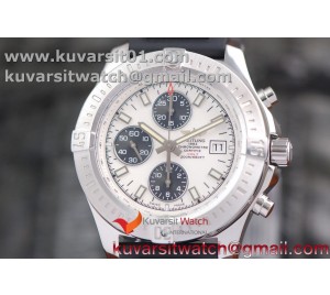 BREITLING CHALLENGER CHRONOGRAPH SS WHITE DIAL ON RUBBER STRAP A7750 (FREE RUBBER STRAP)