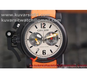 GRAHAM CHRONOFIGHTER OVERSIZE PVD CASE WHITE DIAL 1:1 BEST EDITION ON ORANGE RUBBER STRAP