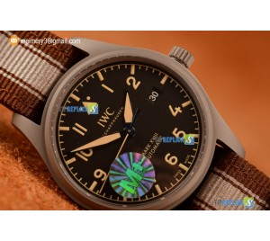PILOT'S WATCH MARK XVIII MIYOTA 9015 AUTOMATIC STEEL CASE BLACK DIAL WITH ARABIC NUMERAL MARKERS BROWN/WHITE NYLON STRAP