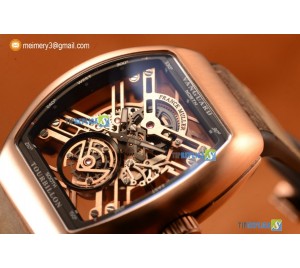 FRANCK MULLER VANGUARD MIYOTA AUTOMATIC COPY TOURBILLON ROSE GOLD CASE WITH SKELETON DIAL LEATHER/RUBBER STRAP