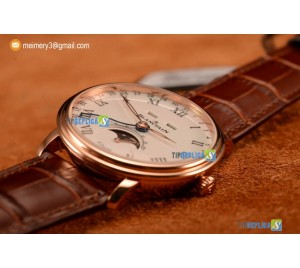 VILLERET MIYOTA 9015 AUTOMATIC ROSE GOLD CASE WITH WHITE DIAL ROMAN AND BROWN LEATHER STRAP (EF)